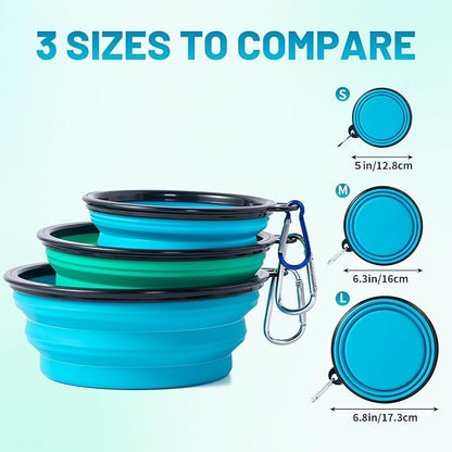 SLSON Dog Bowls Pet Collapsible Bowl with Cover Lids,2 Pack Dog Travel Bowls Portable Foldable Cat Water Dish Bowl for Pets Walking Parking Camping (Black and Black, Medium)