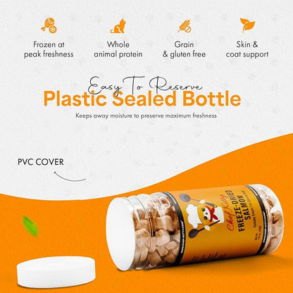 Freeze Dried Salmon Cat Treats | 100% Wild Caught Salmon Dog Treats, Grain- Free | High Protein, Single Ingredient Cat & Dog Food Toppers | No Additives or Preservatives | Tested in USA | 1.4 oz