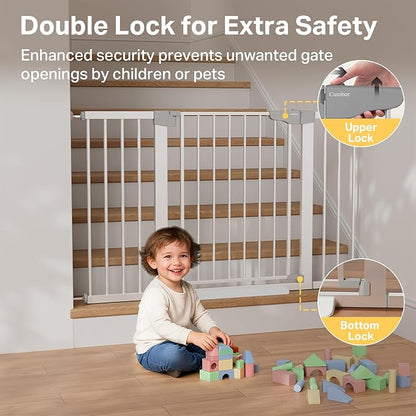 Cumbor 29.7–51.5" Extra Wide Baby Gate for Stairs, Pressure-Mounted Dog Gates for Doorways & Hallways, Auto-Close Walk-Through, No-Trip Design, Child Proof Safety, Dog/Pet Gate for Indoor Use, Silver