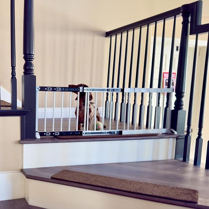 White Metal Dog Gate for Small Dogs - 13.3" Short Freestanding Puppy Gate with Retractable Sliding Rail, No Installation, Indoor/Outdoor Use, Foldable & Portable Pet Barrier