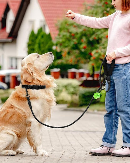 Dynmeow Reflective Dog Collar and Leash Set, 6FT Strong Climbing Rope Leash with Padded Handle, Adjustable Pet Collar with Soft Neoprene Padding for Large Dogs, Black, L
