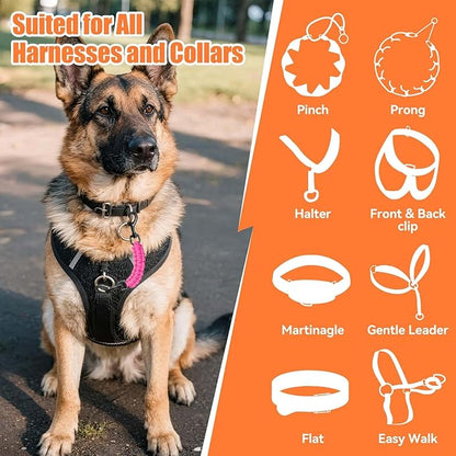 Dog Collar Safety Clip, Collar Companion, Handmade Backup Safety Strap, Double-Ended Clip Leash Connector, Suitable for Dog Harnesses, Prong, Pinch Collars (Pink + Orange, 2 Pack)