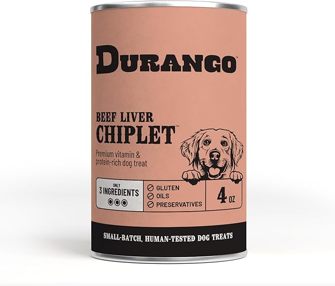 Durango Chiplet Beef Liver Dog Treats | 82% Real Beef Liver, Flat Baked High-Protein Training Snacks, Limited-Ingredient, Made in USA, 4 oz