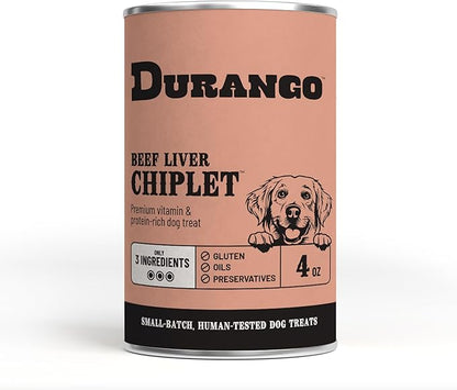 Durango Chiplet Beef Liver Dog Treats | 82% Real Beef Liver, Flat Baked High-Protein Training Snacks, Limited-Ingredient, Made in USA, 4 oz