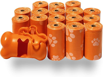 Best Pet Supplies Dog Poop Bags for Waste Refuse Cleanup, Doggy Roll Replacements for Outdoor Puppy Walking and Travel, Leak Proof and Tear Resistant, Thick Plastic - Orange, 240 Bags