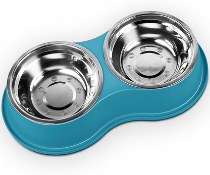 Epetslove Dog Bowls Large Stainless Steel Dog Water and Food Bowls Set with No-Slip Base, Pet Feeder Bowls Raised Edges for No Spill, Dog Cat Dish for Small, Medium, and Large Pets