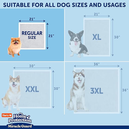 Hartz Miracle Guard Dog and Puppy Dog Pads Max Absorbency 24 Hour Use Odor Eliminating No Leaks, Regular Size 50 Count