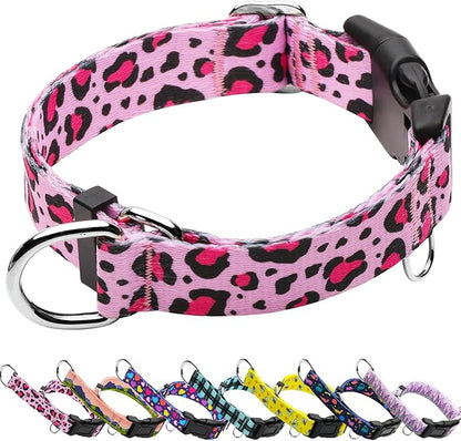 Martingale Collar for Dogs with Buckle No Pull Adjustable Nylon Limited Slip Training Dog Collars (Pink Leopard, Medium)