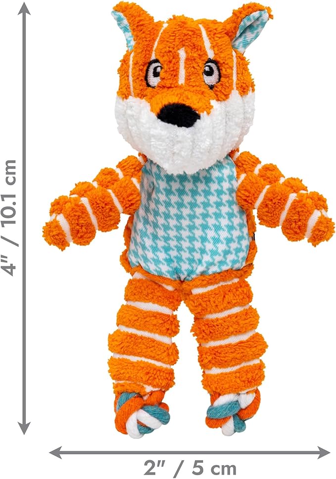 KONG Floppy Knots - Durable No‑Stuffing Squeaky Rope & Plush Dog Toy - for Teething, Playing (Fox, X-Small)