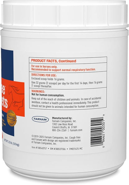 Farnam Cough Free Horse Supplement Pellets, Respiratory Support for Seasonal Allergies, Stable Cough, Lung Support Supplement, Show Safe, Herbal Formula, 2.5 lbs, 70-Day Supply