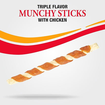 Good 'n' Fun Triple Flavor Munchy Sticks Chews for Dogs, 10 Count, Snack for All Dogs Made with Beef Hide, Chicken and Pork Hide
