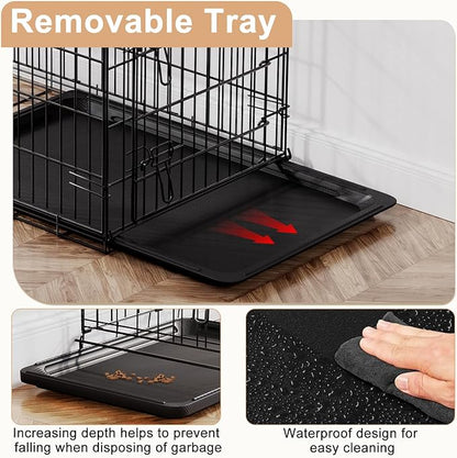 FDW Large Dog Crate 42inch Dog Cage Foldable Metal Kennel with Leakproof Tray Foldable Design Indoor Outdoor Use for Large Dogs,Black