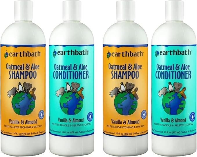 earthbath Oatmeal & Aloe Dog Shampoo and Conditioner Set - Oatmeal Shampoo & Conditioner for Dogs, Itchy, Dry Skin Relief, Pet Wash, Made in USA - Vanilla & Almond, 16 Fl Oz (Pack of 4)