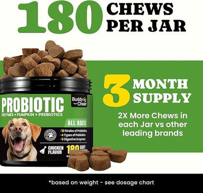 Probiotics for Dogs – Helps Digestion, Loose Stools, Gas & Sensitive Stomachs, Probiotics for Itchy Skin & Dog Yeast Infection, Immune & Fresher Breath with 4 Prebiotics & 5 Digestive Enzymes – 180 ct