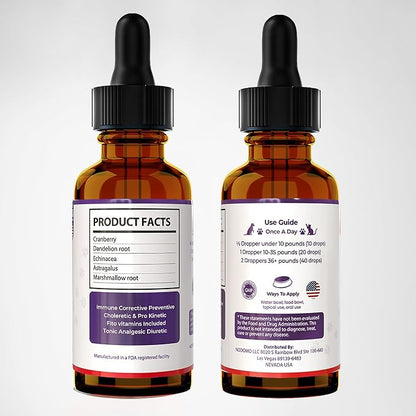 Dog UTI Treatment | Urinary Tract Infection Drops for Cats & Dogs | Cat UTI Remedy | Cranberry Supplement | Kidney Health Support, 2 Fl.Oz