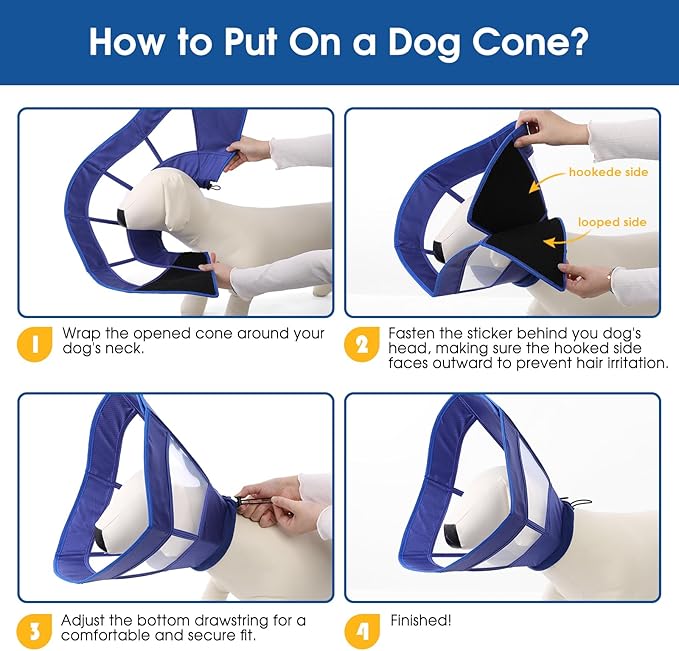 Dog Cone Collar Soft Adjustable Cone for Dogs to Stop Licking Dog Recovery E-Collar for Small Medium Large Dogs After Surgery Alternative (Blue, Large)