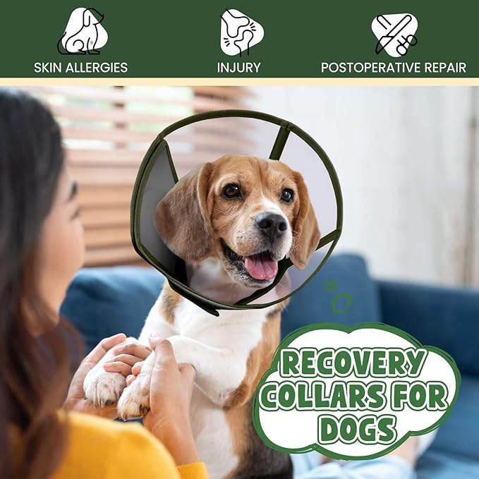 Dog Cone Collar for Dogs After Surgery,Transparent Dogs Cone Stop Licking,Foldable Dog Recovery Collars & Cones Anti-Bite Lick Protective Wound,Protective Elizabethan Collar Alternative,Green,S