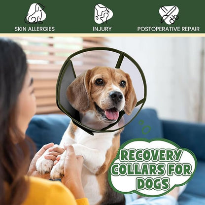 Dog Cone Collar for Dogs After Surgery,Transparent Dogs Cone Stop Licking,Foldable Dog Recovery Collars & Cones Anti-Bite Lick Protective Wound,Protective Elizabethan Collar Alternative,Green,S