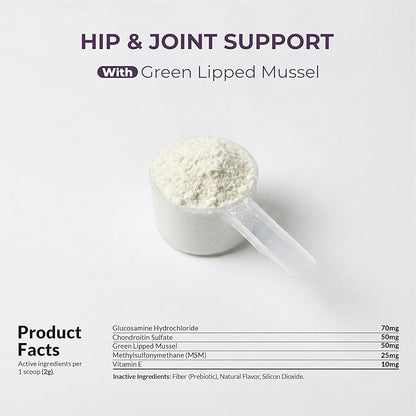 Hip and Joint Supplement for Cats - Glucosamine Powder with Green Lipped Mussel, MSM, Chondroitin, and Vitamin E - 4.23oz/120g
