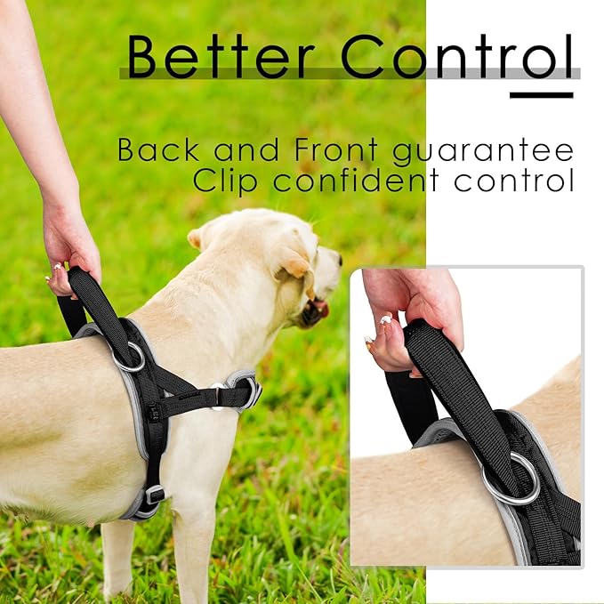 ADVENTUREMORE No Pull Dog Harness for Large Dogs, Sport Dog Halter Harness Reflective Breathable Dog Vest Escape Proof Dog Harness with Easy Control Front Clip Handle for Training Walking L Black