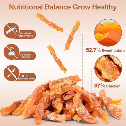 Soft Dog Treats Chicken Sweet Potato Sticks Puppy Easy to Digest Training Snacks Chicken Wrapped Sweet Potato 0.5lb/227g