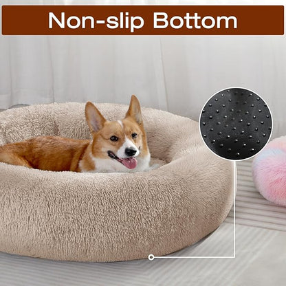 JOLLYVOGUE Dog Beds Large Sized Dog, 36 inches Calming Soft Anti-Anxiety Donut Dogs Bed, Washable Round Fluffy Cushion for Large Pets, Fits up to 80 lbs Pets