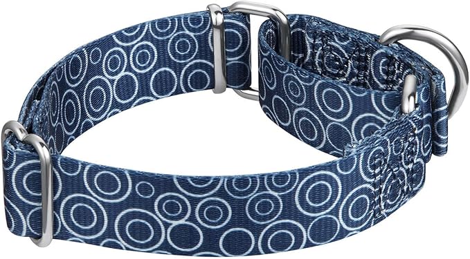 Martingale Collars for Dogs, No Pull Anti-Escape Pet Collar, Heavy Duty for Medium Dogs, Adjustable 14 Inch to 21 Inch, Navy Blue - C.R.C