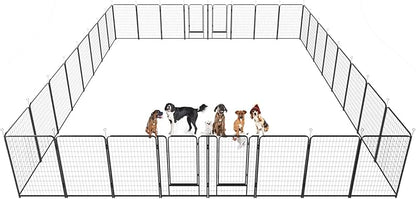 Kfvigoho Dog Playpen Outdoor Extra Wide 32 Piece Panels Heavy Duty Dog Fence 50" Height Anti-Rust with Doors Portable for RV Camping Yard, Total 84FT, 561 Sq.ft, Snowy Black