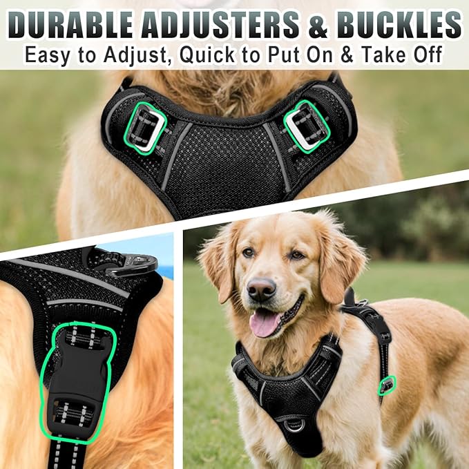 BARKBAY No Pull Dog Harness Large Reflective Dog Harness with Front Clip and Easy Control Handle for Walking Training Running with ID tag Pocket(Black,XL)