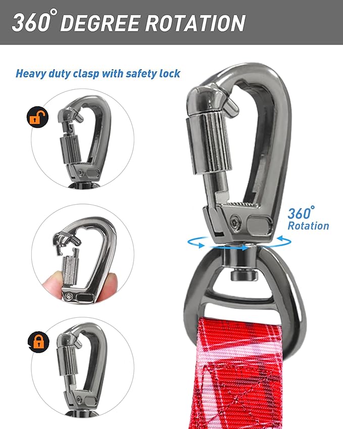 Hotsky Tactical Dog Leash Heavy Duty for Medium Large Dogs that Pull,4-6Ft Strong Bungee Shock Absorbing No Pull Dog Leash with Padded Double Handle and Car Seatbelt,Red Plaid