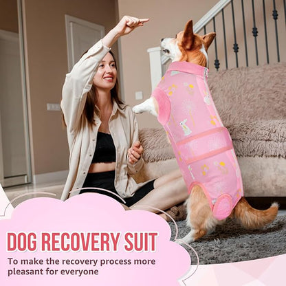 Lukovee Recovery Suit for Dogs, Zipper-On Onesie for Female Male Dog, Abdominal Wounds Cone E-Collar Alternative, Prevent Licking Spay (4XL, A-Pink)