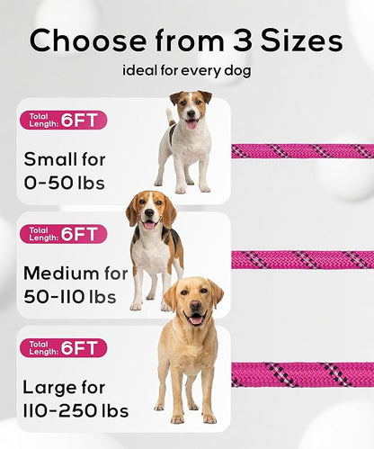 TagME 6ft Slip Dog Lead, No Pull Reflective Training Leash with Padded Handle, Professional Rope P-Leash for Small Medium Large Dogs, Heavy Duty Correction Lead for Walking & Training (Hot Pink)