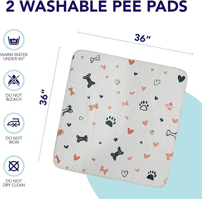 PUPIBOO Washable Pee Pads for Dogs and Cats - Super Absorbent Reusable Puppy Training Pads - 100% Waterproof, Leak-Proof & Non-Slip Whelping Pads for Pet Housebreaking