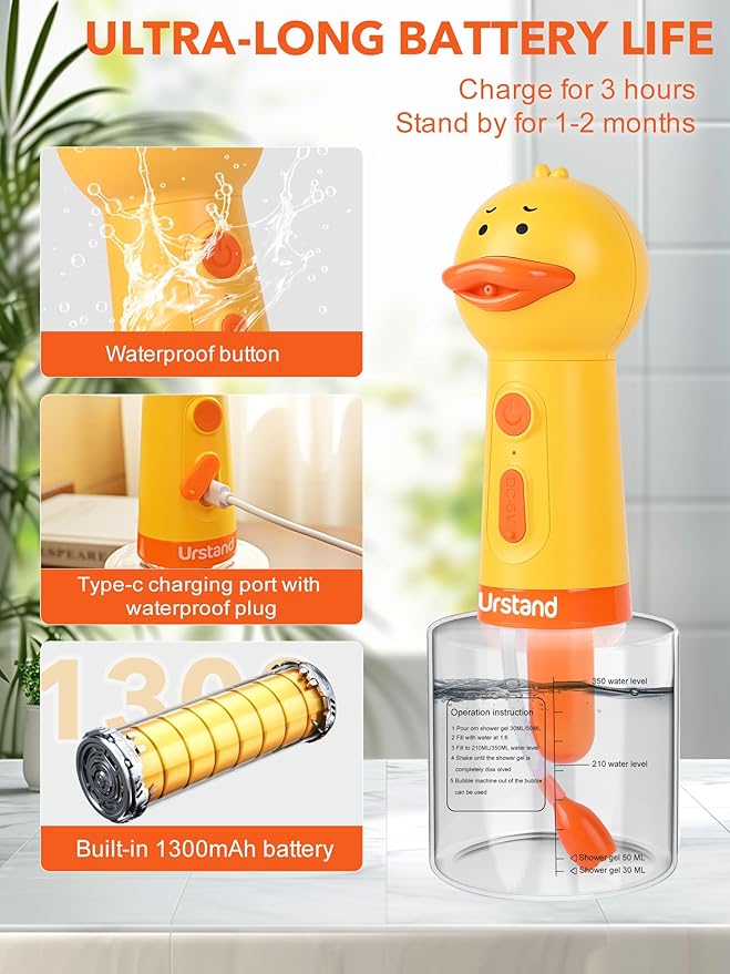 Dog Foaming Soap Dispenser, Automatic Electric Dog Shampoo Foamer Sprayer, Rechargeable Ducky Foaming Dog Shampoo Sprayer for Dog and Cat Bathing, Bathroom, Kitchen, Pet Cleaning