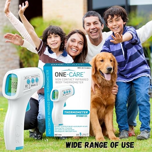 ONE-CARE Digital Infrared Thermometer HTD8813C - Non-Contact, Homedics Thermometer, High Accuracy, Fast Reading, Body & Room Temp, Newborn Baby to Adult, Fever Alarm, Large Display