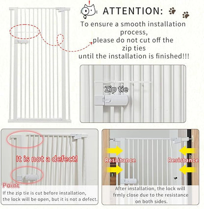 Lumizone Extra Tall Cat Gate 61.02" High Pressure Mounted Extra Wide 2025 New (17 Sizes) 1.37" Gap No Drilling Auto-Close One-Handed Operation Tall Pet Gate for Dogs(White, 61.02" H x 26.18"-29.91" W)