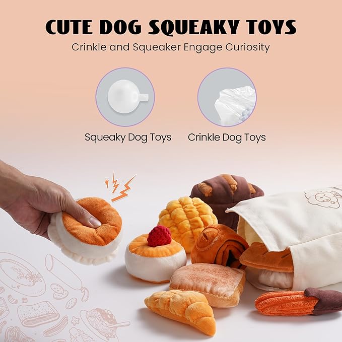 Nocciola Squeaky Bread Stuffed Dog Toys Pack - Puppy Toys with Grocery Bag to Keep Them Busy, Small Dog Toys for Boredom, Durable Snuffle Dog Toys for Small Medium Breeds Pet Gift