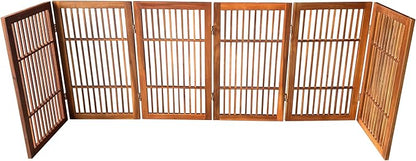 Urnporium Pet Dog Gate Freestanding, Strong Durable Folding Wooden Fence, Portable Acacia Hardwood Safety Barrier for Indoor & Outdoor Use (Brown Pet Gate, 6 Panel 30" Tall)