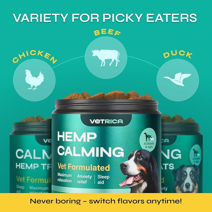 Dog Calming Chews with Hemp - 17,810 mg Hemp Oil per Pack - Soft Calming Chews for Dogs with Melatonin - Relaxation Support for Travel, Grooming, Separation, Thunder, Fireworks - 130 Beef Bites