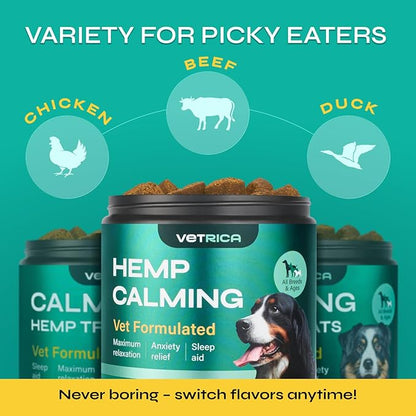 Dog Calming Chews with Hemp - 17,810 mg Hemp Oil per Pack - Soft Calming Chews for Dogs with Melatonin - Relaxation Support for Travel, Grooming, Separation, Thunder, Fireworks - 130 Beef Bites