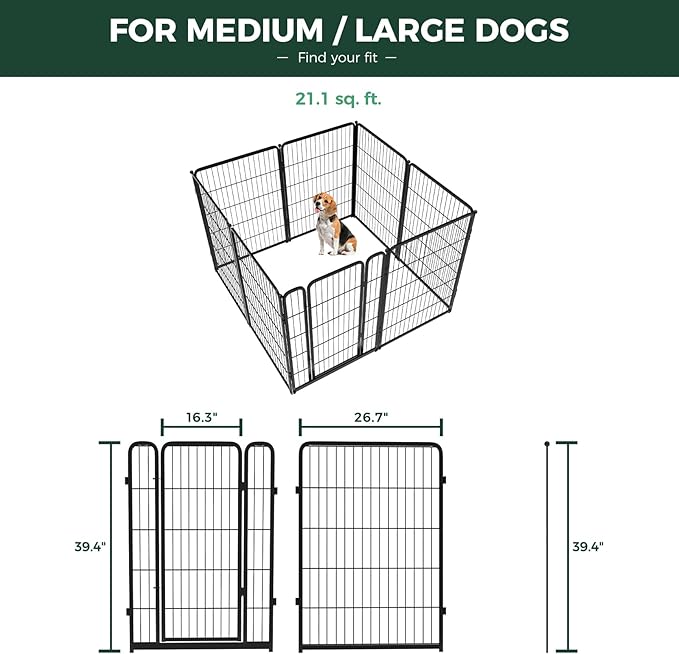 FXW Homeplus Unleashed Indoor Dog Playpen - Stress-Free and Safe Play, Heavy Duty 40 Inch 8 Panels with Washable Pee Pad for Medium and Large Dogs, Black│Patented