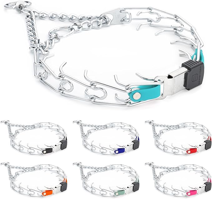 Herm Sprenger Chrome Plated Steel Dog Collar with Quick Release ClicLock Buckle and Biothane Insert Training Collar for Dogs Made in Germany (Sky Blue, 23in x 3.2mm(Neck Size up to19-20in))
