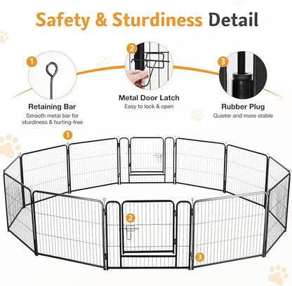 NEWBULIG Dog Playpen for Indoor 12 Panels 24" - Portable Heavy Duty Metal Pet Exercise Pen with Door, Foldable Small Dog Puppy Playpen Fence for Outdoor RV, Camping, Yard, Garden