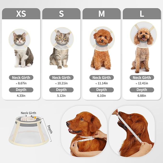 Soft Dog Cone Collar to Stop Licking-Adjustable Comfortable Mesh Recovery Collars After Surgery for Small or Miniature Dogs, Alternative to Plastic Elizabethan Collar for Neuter Incision Care (Grey,M)