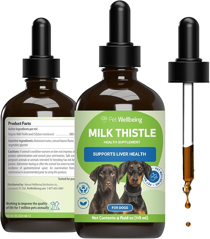 Pet Wellbeing Milk Thistle for Dogs - Organic Milk Thistle, Supports Healthy Liver Function & Detoxification - NASC Certified & Vet-Formulated - 4 oz Liquid