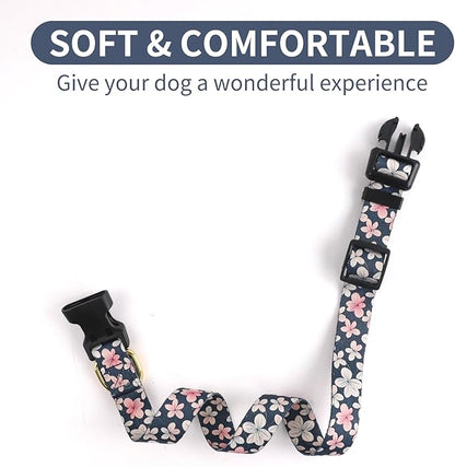 QQPETS Adjustable Soft Dog Collar: Print Flower Pink Multicolor Cute Patterns for XS Small Medium Large Pet Girl Boy Puppy Walking Running Training