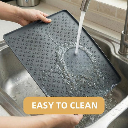 Silicone Dog Food Mat, 100% Waterproof Pet Feeding Mat with Raised Edge, Non-Slip Bowl Placemat for Cats & Dogs, Pets Accessories, 23.6” x 15.9”