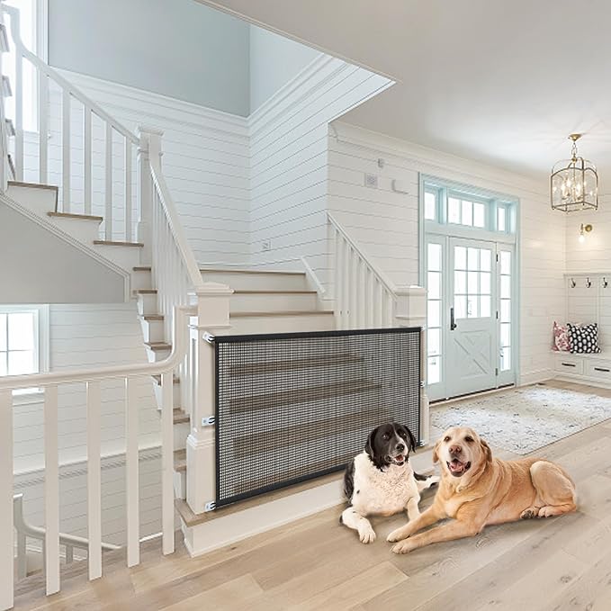 Dog Gate Indoor Pet Gates for Stairs: Dogs Screen Mesh Gate for The House Magic Gate for Kitchen Doorways Hallway Stairways Porch Yard 30 inch Tall, 55 inch Wide Fits 48''–52'' Openings