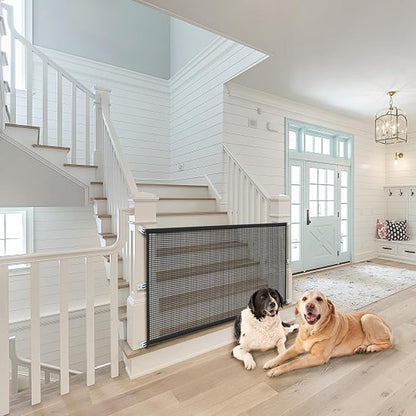 Dog Gate Indoor Pet Gates for Stairs: Dogs Screen Mesh Gate for The House Magic Gate for Kitchen Doorways Hallway Stairways Porch Yard 30 inch Tall, 55 inch Wide Fits 48''–52'' Openings