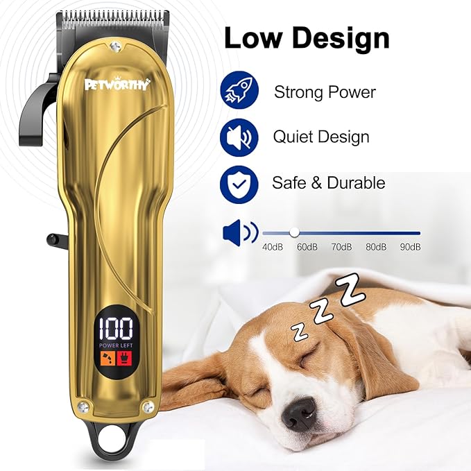 Quiet Dog Grooming Kit - 2000mAh Dog Clippers for Heavy Thick Hair Coats, Waterproof Rechargeable Cordless Clippers, Safe and Easy to Clean Pet Grooming